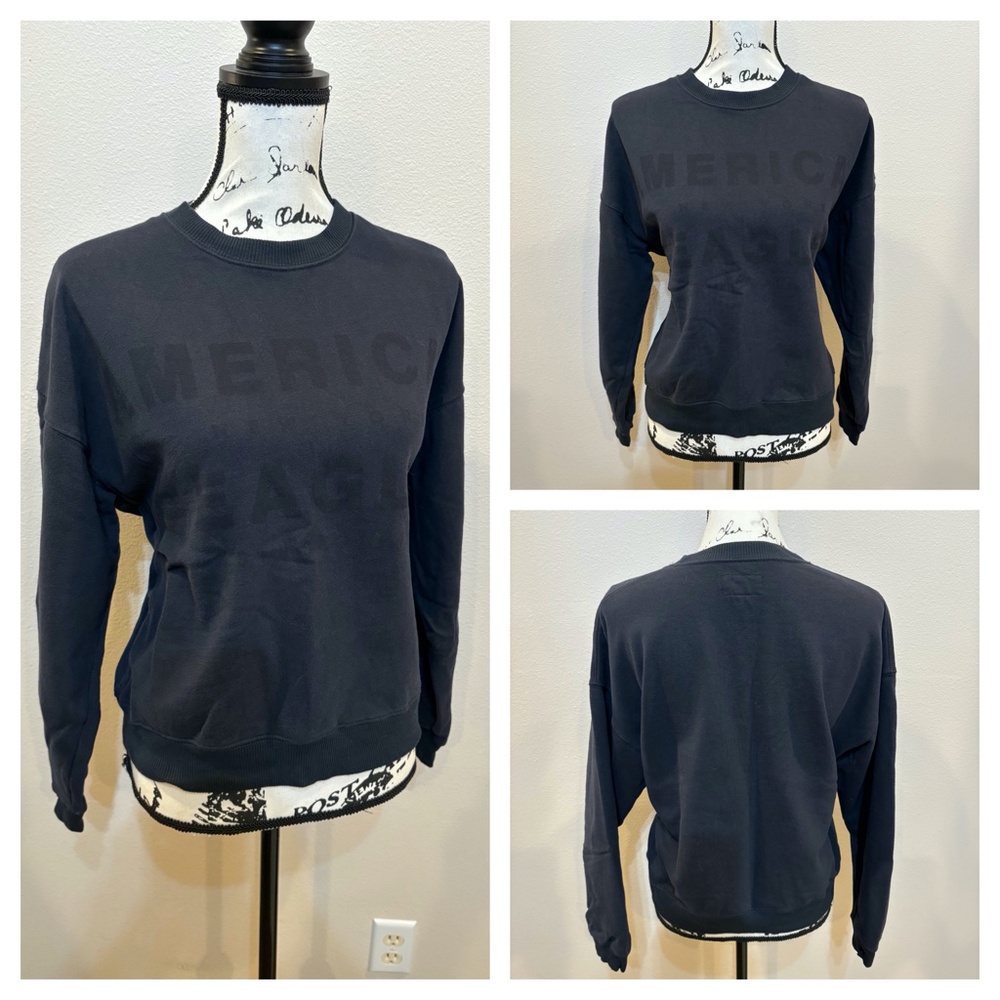 American Eagle AE Funday Crew Neck Pullover Graphic Sweatshirt Casual Black Sm